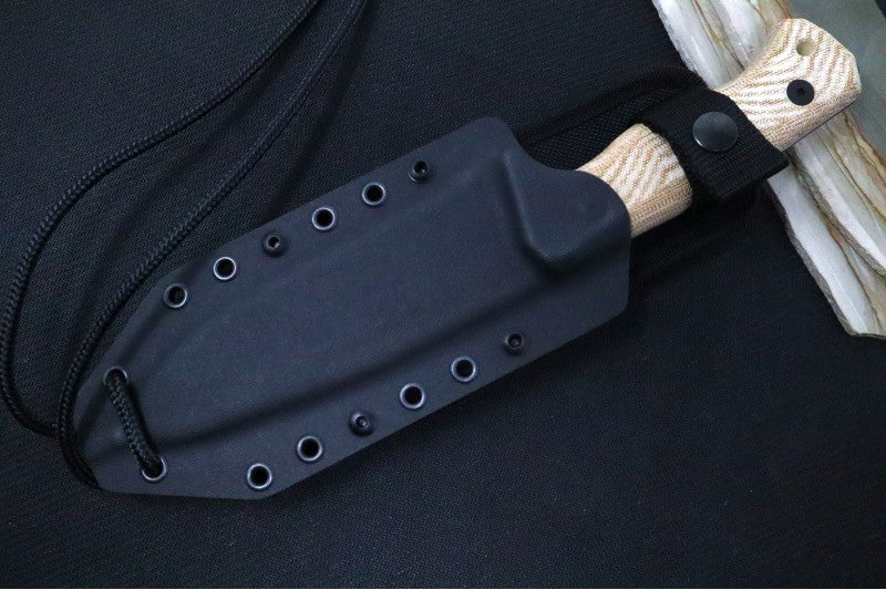 Lionsteel T6 Fixed Blade Hunting Knife - Natural Canvas Micarta Handle / "Old Black" Coating / K490 Steel - Northwest Knives