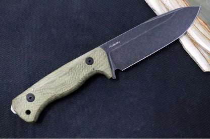 Lionsteel T6 Fixed Blade Hunting Knife - Green Canvas Micarta Handle / "Old Black" Coating / K490 Steel