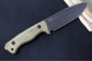 Lionsteel T6 Fixed Blade Hunting Knife - Green Canvas Micarta Handle / "Old Black" Coating / K490 Steel - Northwest Knives