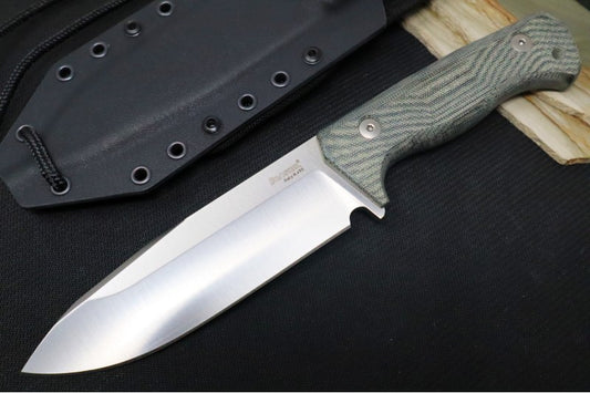 Lionsteel T6 Fixed Blade Hunting Knife - Black Canvas Micarta Handle / Satin Finish / K490 Steel