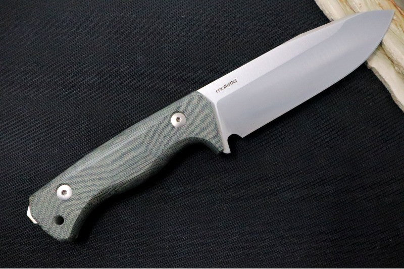 Lionsteel T6 Fixed Blade Hunting Knife - Black Canvas Micarta Handle / Satin Finish / K490 Steel