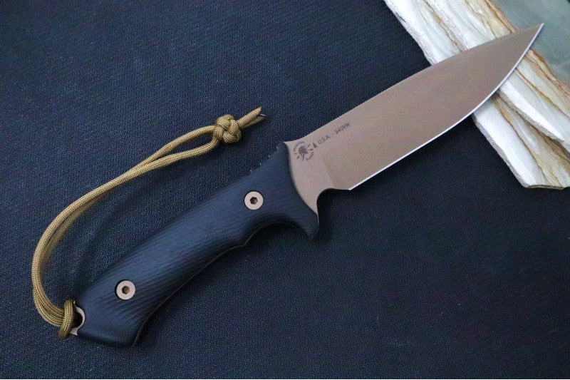 Spartan Blades Difensa Fixed Blade - Flat Dark Earth Blade / Black Handle Scales / Tan Nylon Sheath SB19DEBKNLTN - Northwest Knives
