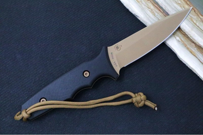 Spartan Blades Harsey Tactical Trout Fixed Blade - FDE Blade / Black Micarta Handle / Black Nylon Retention Sheath SB43DEBKNLBK