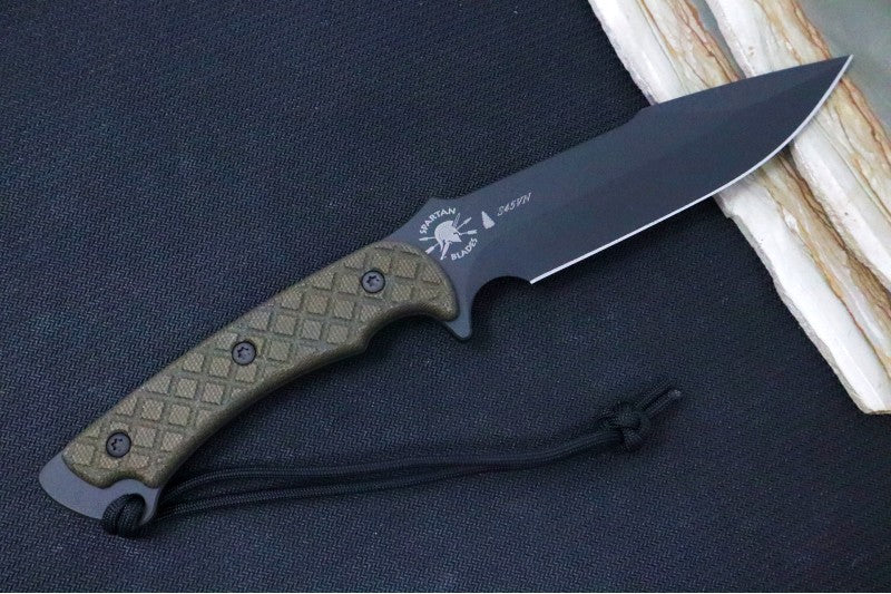 Spartan Blades Horkos Fixed Blade - Black Blade / Green Micarta Handle / Black Nylon Retention Sheath SB4BKGRNLBK