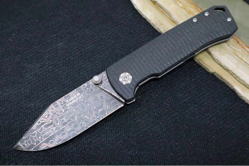 Boker Tiger Damascus - Chad Nichols Intrepid Damascus Blade / Burlap Micarta Handle Scales 111103DAM