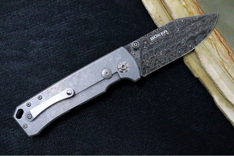 Boker Tiger Damascus - Chad Nichols Intrepid Damascus Blade / Burlap Micarta Handle Scales 111103DAM