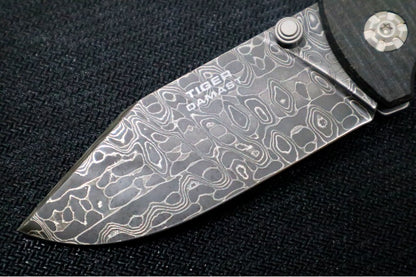 Boker Tiger Damascus - Chad Nichols Intrepid Damascus Blade / Burlap Micarta Handle Scales 111103DAM