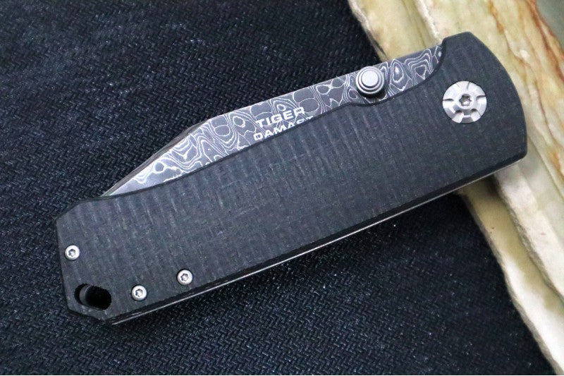 Boker Tiger Damascus - Chad Nichols Intrepid Damascus Blade / Burlap Micarta Handle Scales 111103DAM - Northwest Knives