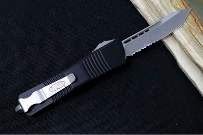 Microtech Troodon OTF - Tanto Style with Partial Serrate / Stonewash Blade / Black Handle - 140-11AP