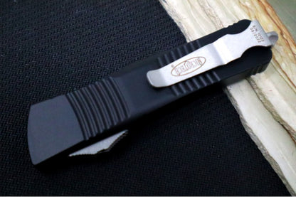 Microtech Troodon OTF - Tanto Style with Partial Serrate / Stonewash Blade / Black Handle - 140-11AP