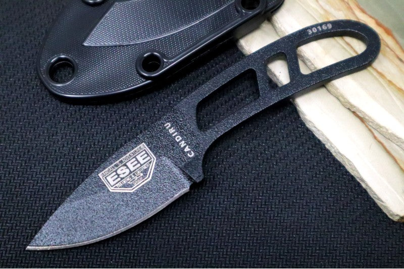 Esee Knives Candiru - Black Skeletonized Handle / 1095 Steel / Black Textured Powdered Blade CAN-B-E - Northwest Knives