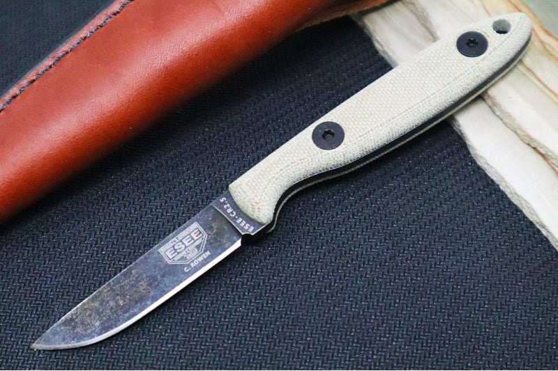 Esee Knives CR2.5 - Canvas Micarta Handle / 1095 Steel / Black Oxide Stonewash Finish / Leather Sheath ESEE-CR2.5-BO