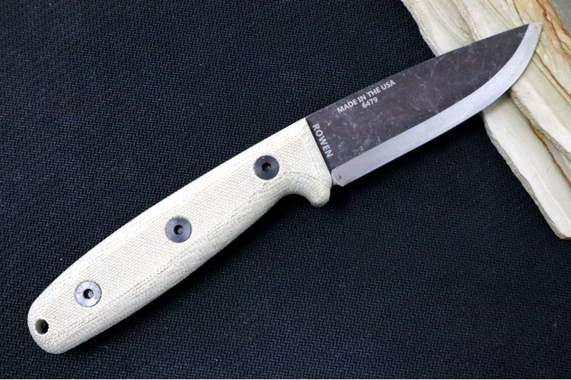 Esee Knives RB3 - Natural Canvas Micarta Handle / 1095 Steel / Black Oxide Stonewash Finish / Leather Sheath ESEE-RB3-BO - Northwest Knives