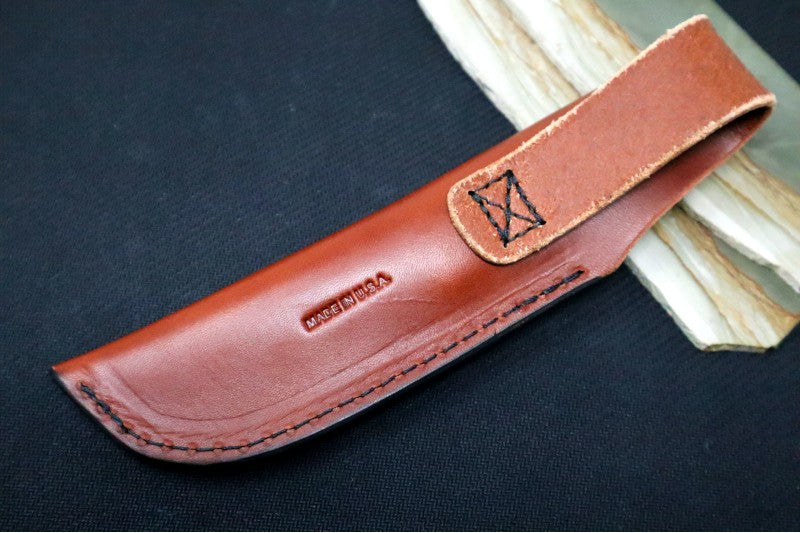 Esee Knives RB3 - Natural Canvas Micarta Handle / 1095 Steel / Black Oxide Stonewash Finish / Leather Sheath ESEE-RB3-BO