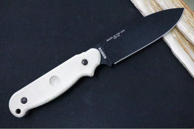 Esee Knives Laser Strike - Natural Canvas Micarta Handle / 1095 Steel / Black Textured Powdered Coating Finish ESEE-LS-P-E