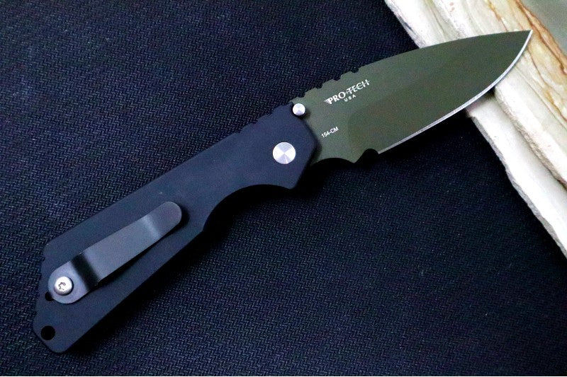 Pro Tech Strider SnG NWK Exclusive - OD Green Cerakoted Blade / 154CM / Black Aluminum Handle / Black DLC Titanium Clip - Northwest Knives