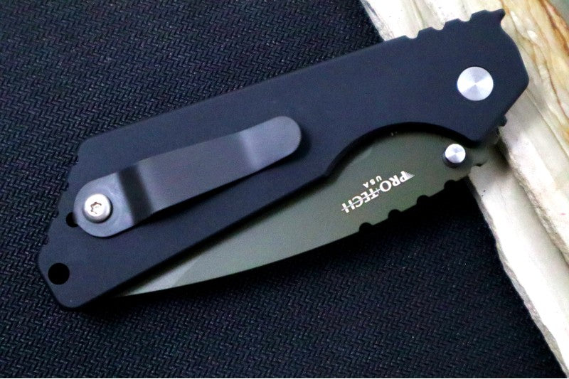 Pro Tech Strider SnG NWK Exclusive - OD Green Cerakoted Blade / 154CM / Black Aluminum Handle / Black DLC Titanium Clip