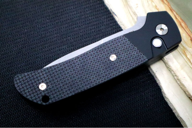 Pro Tech Terzuloa ATCF Auto - Black Aluminum & Textured Black G-10 Handle / 3D Titanium Clip / Stonewash Drop Point Blade / CPM-Magnacut Steel BT2714