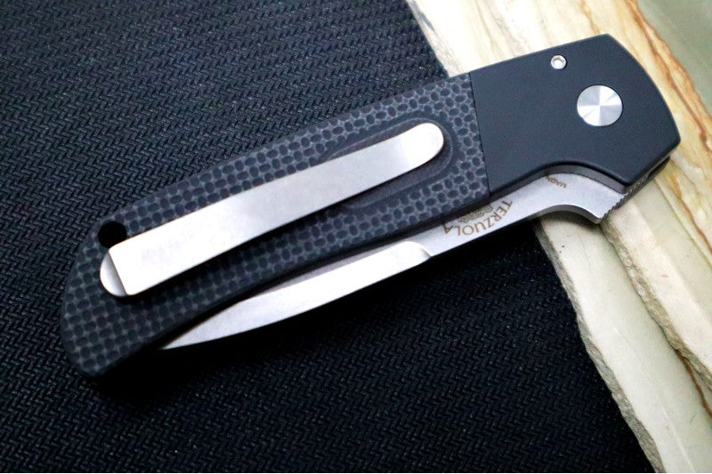 Pro Tech Terzuloa ATCF Auto - Black Aluminum & Textured Black G-10 Handle / 3D Titanium Clip / Stonewash Drop Point Blade / CPM-Magnacut Steel BT2714