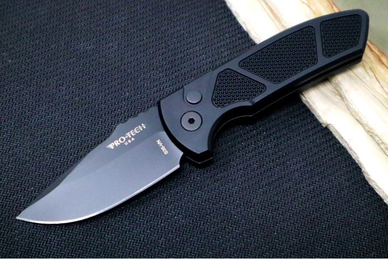 Pro Tech SBR Auto - Black Textured (Knurled) Aluminum Handle / Black Blade LG407 - Northwest Knives