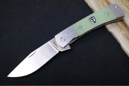 Finch Knives Model 1934 - Satin Drop Point Blade / 154CM Steel / Ghost Green Handle Inlays MO003