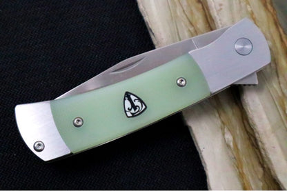 Finch Knives Model 1934 - Satin Drop Point Blade / 154CM Steel / Ghost Green Handle Inlays MO003