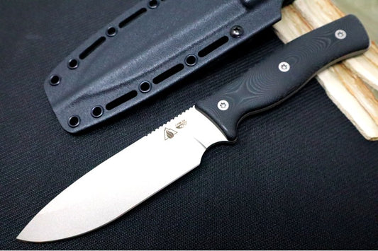 SURVIVE! GSO Bushcraft 5.1 - Black Linen Micarta Handle / 3V Blade / Titanium Coating / Black Kydex Sheath