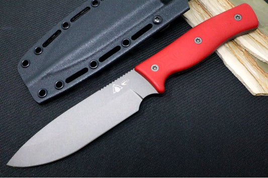 SURVIVE! GSO Bushcraft 5.1 - Red Linen Handle / 3V Blade / Tungsten Coating / Black Kydex Sheath