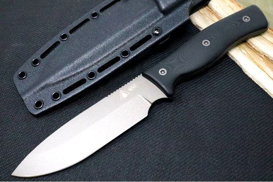 SURVIVE! GSO Bushcraft 5.1 - Black Linen Handle / 3V Blade / Tungsten Coating / Black Kydex Sheath