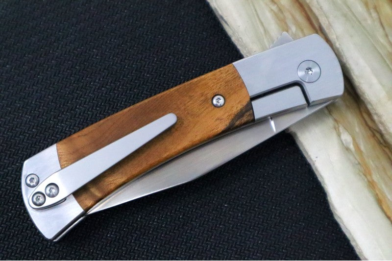 Finch Knives Model 1934 - Satin Drop Point Blade / 154CM Steel / Burlwood Handle Inlays MO204