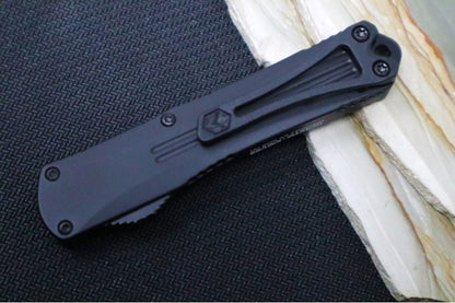 Heretic Knives Manticore S OTF - Black Anodized Aluminum Handle / Black Two-Toned Recurve Blade H025-10A