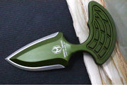 Heretic Knives Sleight Fixed Blade - Dagger Blade / CPM-20CV Steel / Battleworn Finish / Green Aluminum Handle H050-5A-GRN - Northwest Knives