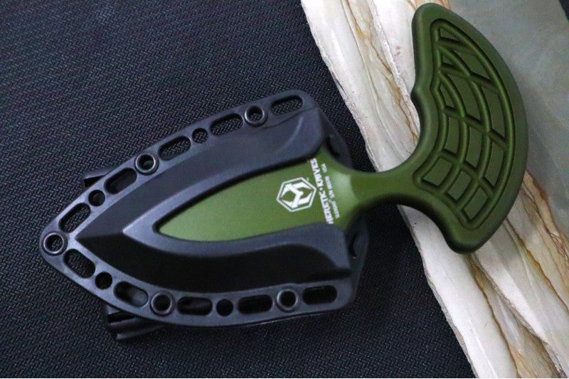 Heretic Knives Sleight Fixed Blade - Dagger Blade / CPM-20CV Steel / Battleworn Finish / Green Aluminum Handle H050-5A-GRN - Northwest Knives