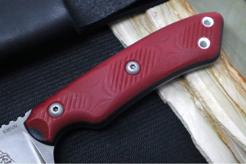 Tops Camp Creek Fire Edition - CPM-S35VN Steel / Red G10 Handle / Black Leather Sheath CPCKFE-01