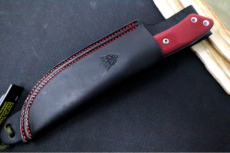Tops Camp Creek Fire Edition - CPM-S35VN Steel / Red G10 Handle / Black Leather Sheath CPCKFE-01 - Northwest Knives