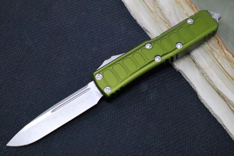 Microtech UTX-85 OTF Signature Series II - Single Edge / Stonewash Finish / Stonewashed Hardware / Textured OD Green Body - 231II-10ODS