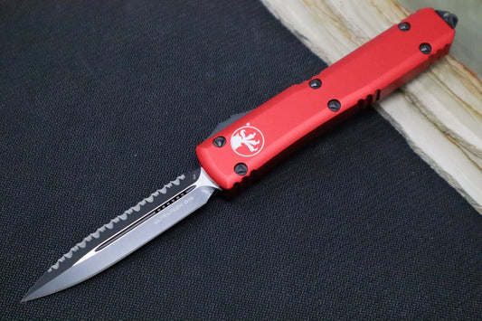 Microtech Ultratech OTF - Dagger Blade with Full Serrate / Black Finish / Red Aluminum Handle 122-3RD