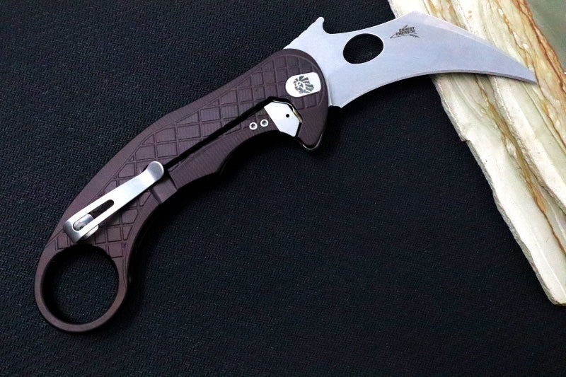 Lionsteel L.E. One - Karambit Blade / CPM-Magnacut Steel / Stonewashed Finish / Earth Brown Anodized Aluminum Handle LE1-A-ES - Northwest Knives