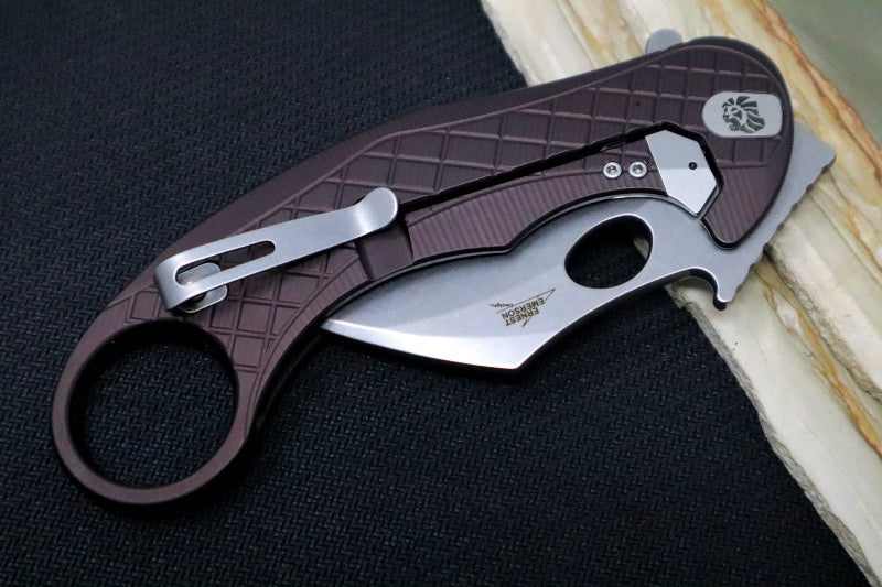 Lionsteel L.E. One - Karambit Blade / CPM-Magnacut Steel / Stonewashed Finish / Earth Brown Anodized Aluminum Handle LE1-A-ES