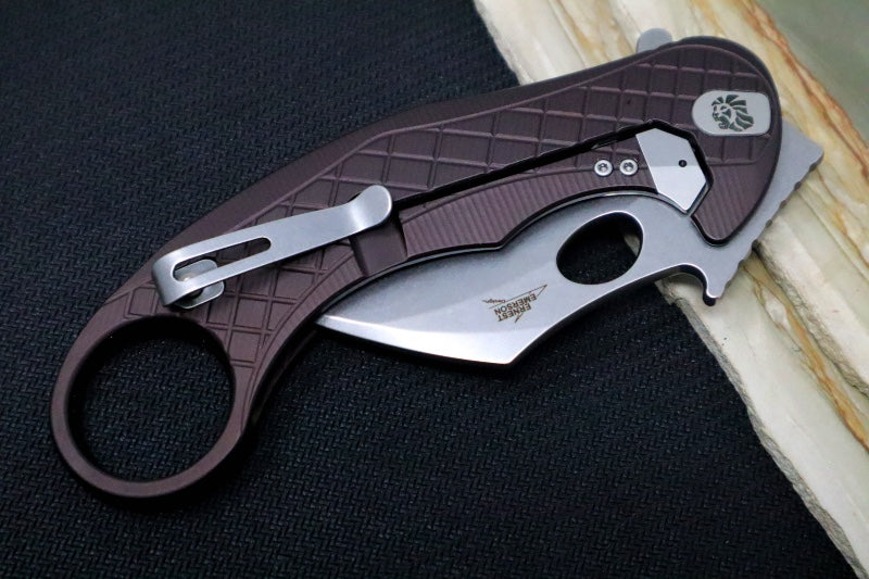 Lionsteel L.E. One - Karambit Blade / CPM-Magnacut Steel / Stonewashed Finish / Earth Brown Anodized Aluminum Handle LE1-A-ES - Northwest Knives