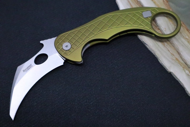 Lionsteel L.E. One - Karambit Blade / CPM-Magnacut Steel / Stonewashed Finish / OD Green Anodized Aluminum Handle LE1-A-GS - Northwest Knives