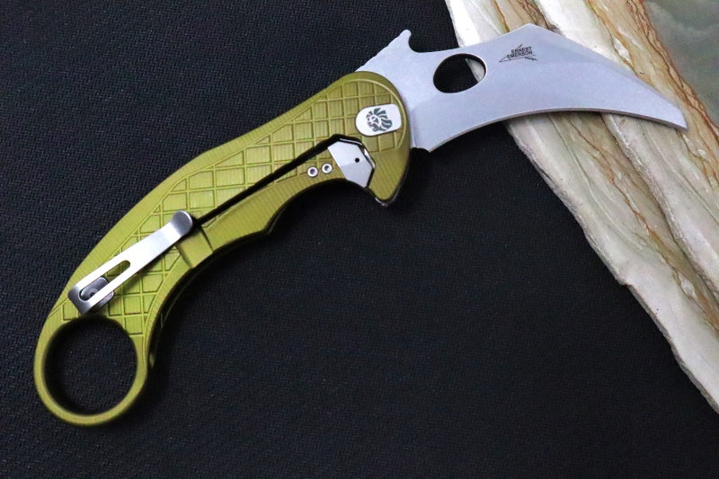 Lionsteel L.E. One - Karambit Blade / CPM-Magnacut Steel / Stonewashed Finish / OD Green Anodized Aluminum Handle LE1-A-GS