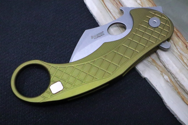 Lionsteel L.E. One - Karambit Blade / CPM-Magnacut Steel / Stonewashed Finish / OD Green Anodized Aluminum Handle LE1-A-GS - Northwest Knives