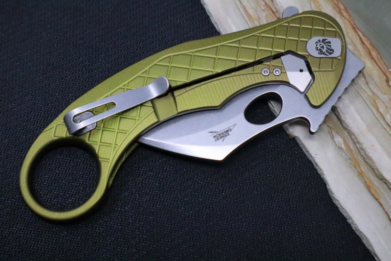 Lionsteel L.E. One - Karambit Blade / CPM-Magnacut Steel / Stonewashed Finish / OD Green Anodized Aluminum Handle LE1-A-GS - Northwest Knives