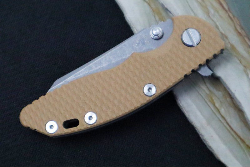 Rick Hinderer Knives XM-18 3.0" - Working Finish / Wharncliffe Blade / Coyote Tan G-10