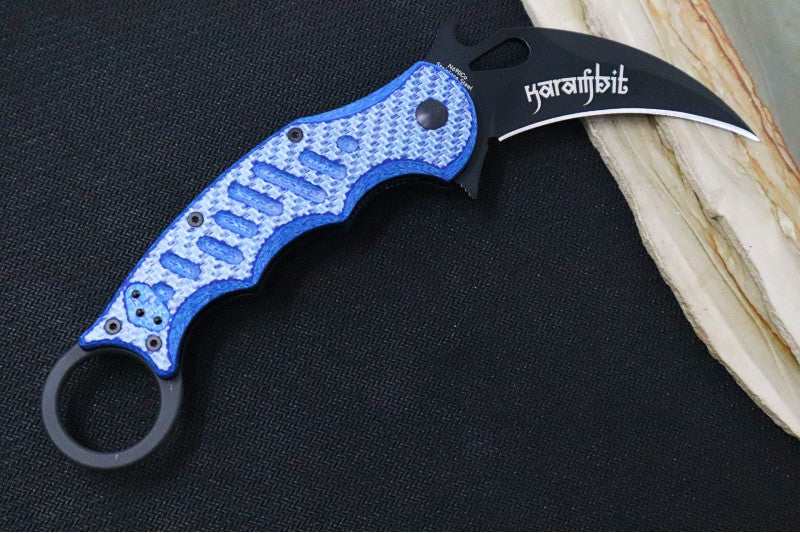 Fox Knives Karambit - Blue Twill Carbon Fiber Handle / Black N690Co Blade / Emerson Wave - FOX479BLT