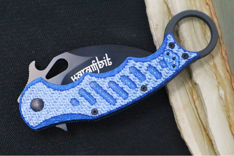 Fox Knives Karambit - Blue Twill Carbon Fiber Handle / Black N690Co Blade / Emerson Wave - FOX479BLT
