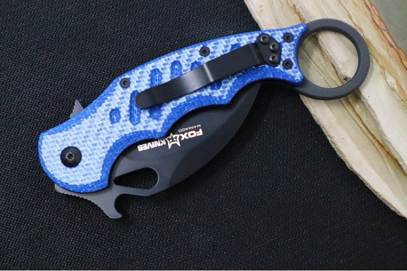 Fox Knives Karambit - Blue Twill Carbon Fiber Handle / Black N690Co Blade / Emerson Wave - FOX479BLT - Northwest Knives