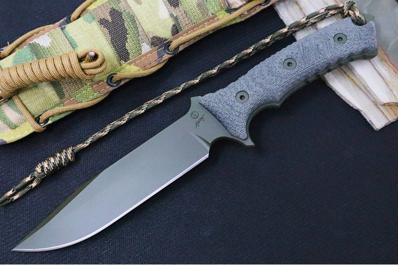 Chris Reeve Knives Pacific 7" NWK Exclusive Fixed Blade - OD Green Plain Edge Blade / CPM-Magnacut / Black Micarta Handle / Camo Lanyard PAC-1009