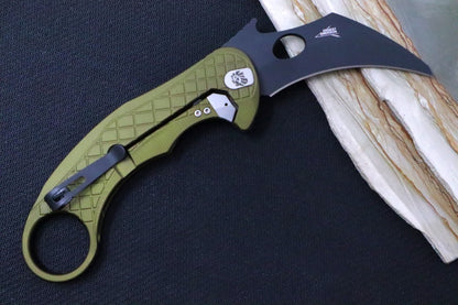 Lionsteel L.E. One - Karambit Blade / CPM-Magnacut Steel / Chemical Black Finish / OD Green Anodized Aluminum Handle LE1-A-GB